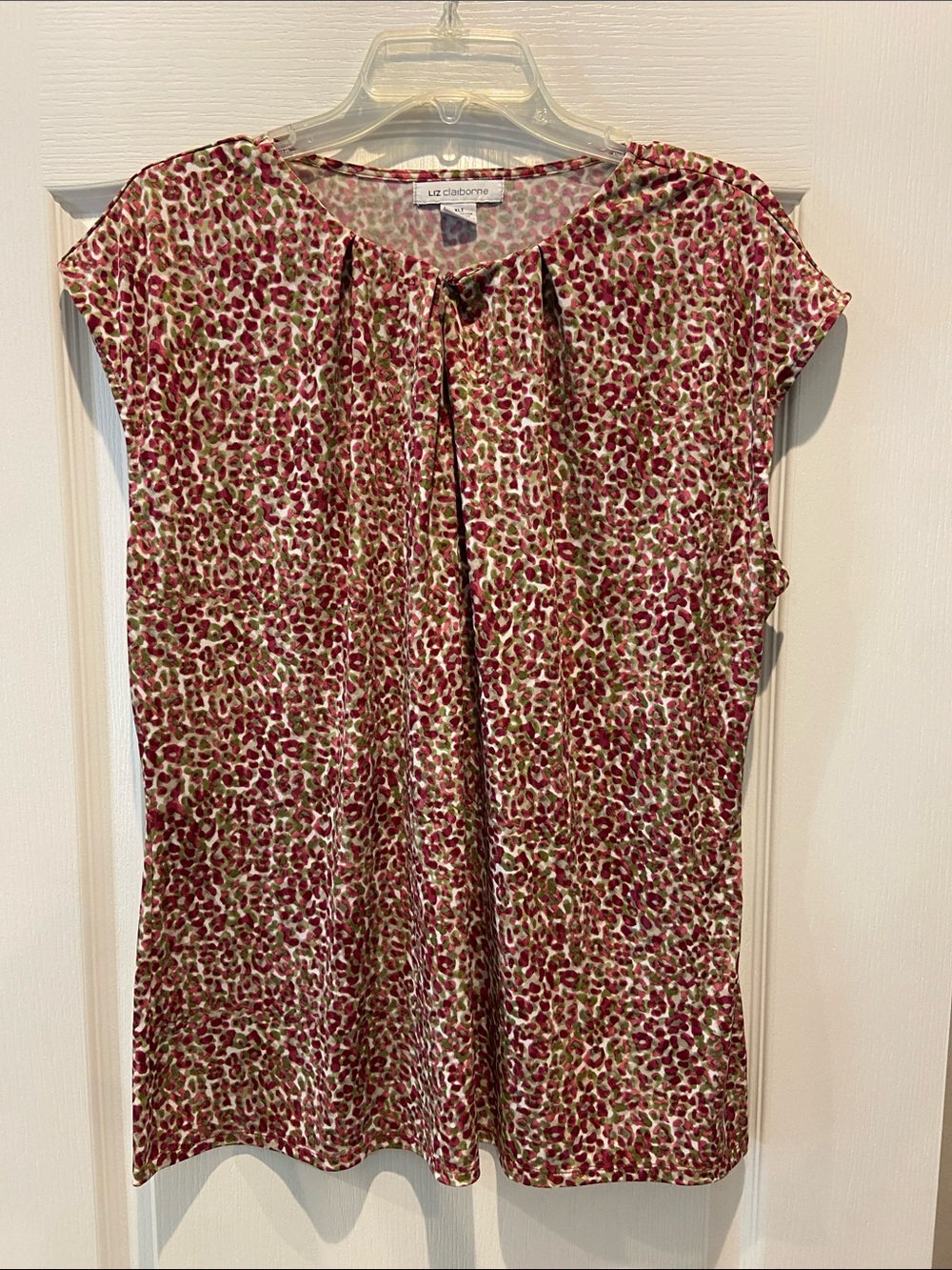 Liz Claiborne Rose and Olive Printed Cap-Sleeve Blouse